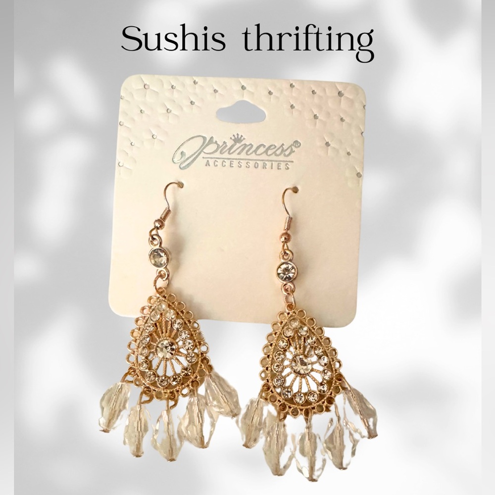 Gold and Clear Dangle Earrings
